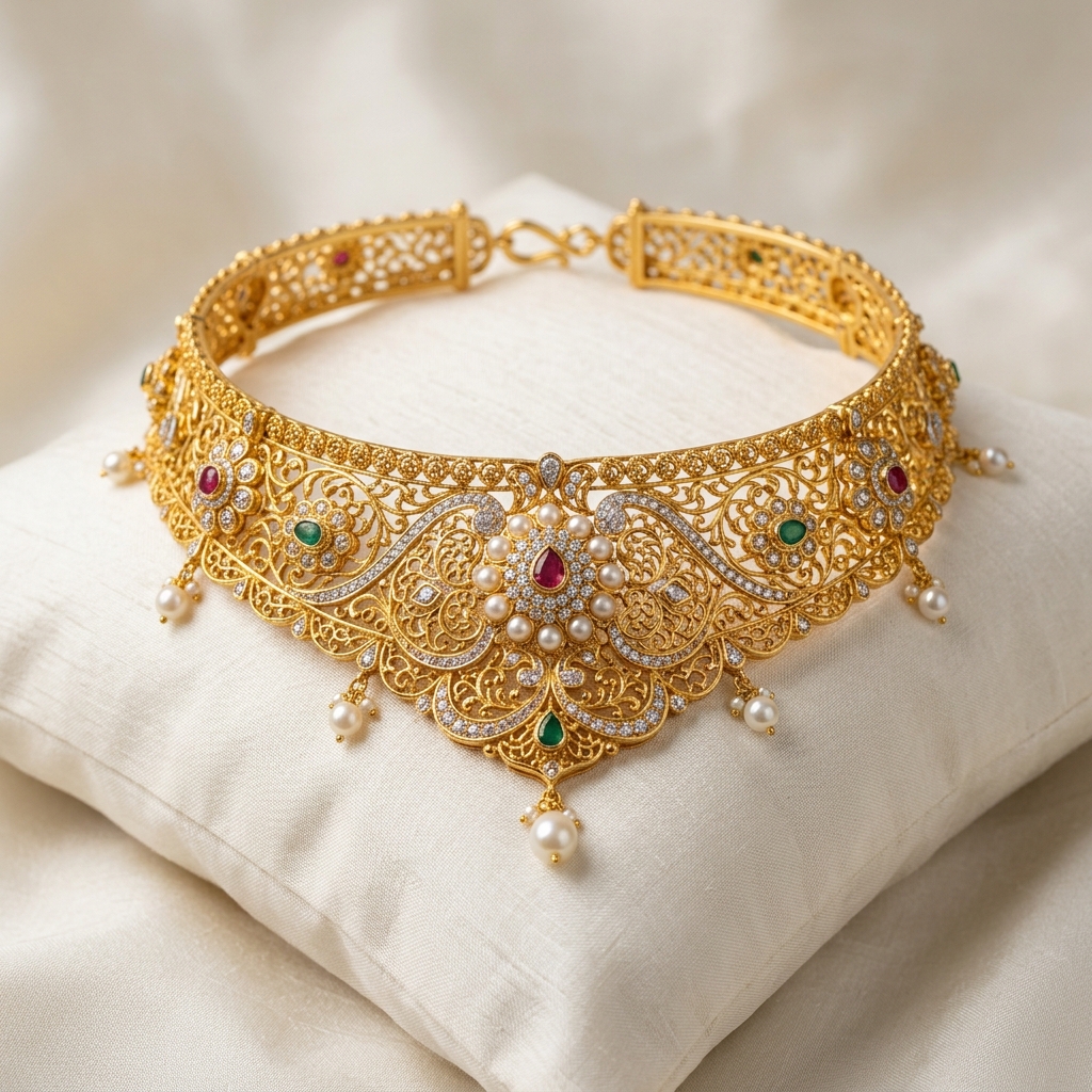 Handcrafted Royal Gold Choker Necklace